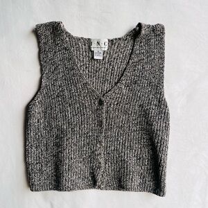 INC International Concepts Black & White Marled Knit Crop Vest